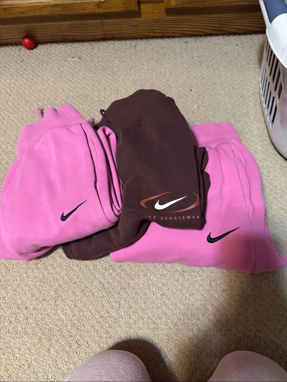Nike Pink and Brown Fleece Joggers